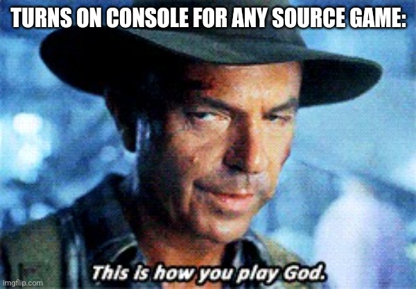 Heh | TURNS ON CONSOLE FOR ANY SOURCE GAME: | image tagged in this is how you play god | made w/ Imgflip meme maker