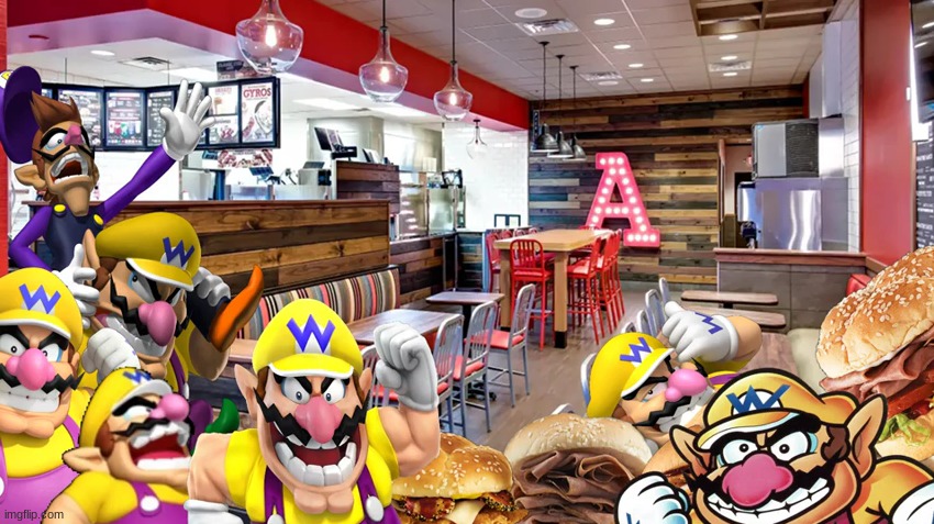 So Many Warios + Waluigi Dies in Arbys.mp3 (Image by  Plushies And Animations) | image tagged in wario dies,wario,waluigi,arby's | made w/ Imgflip meme maker