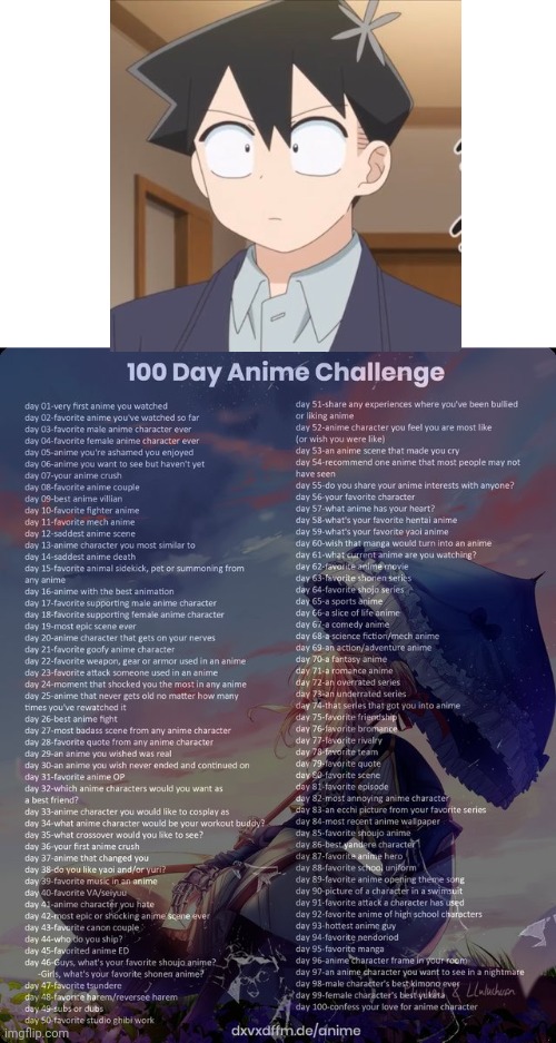 Day 13 | image tagged in 100 day anime challenge | made w/ Imgflip meme maker