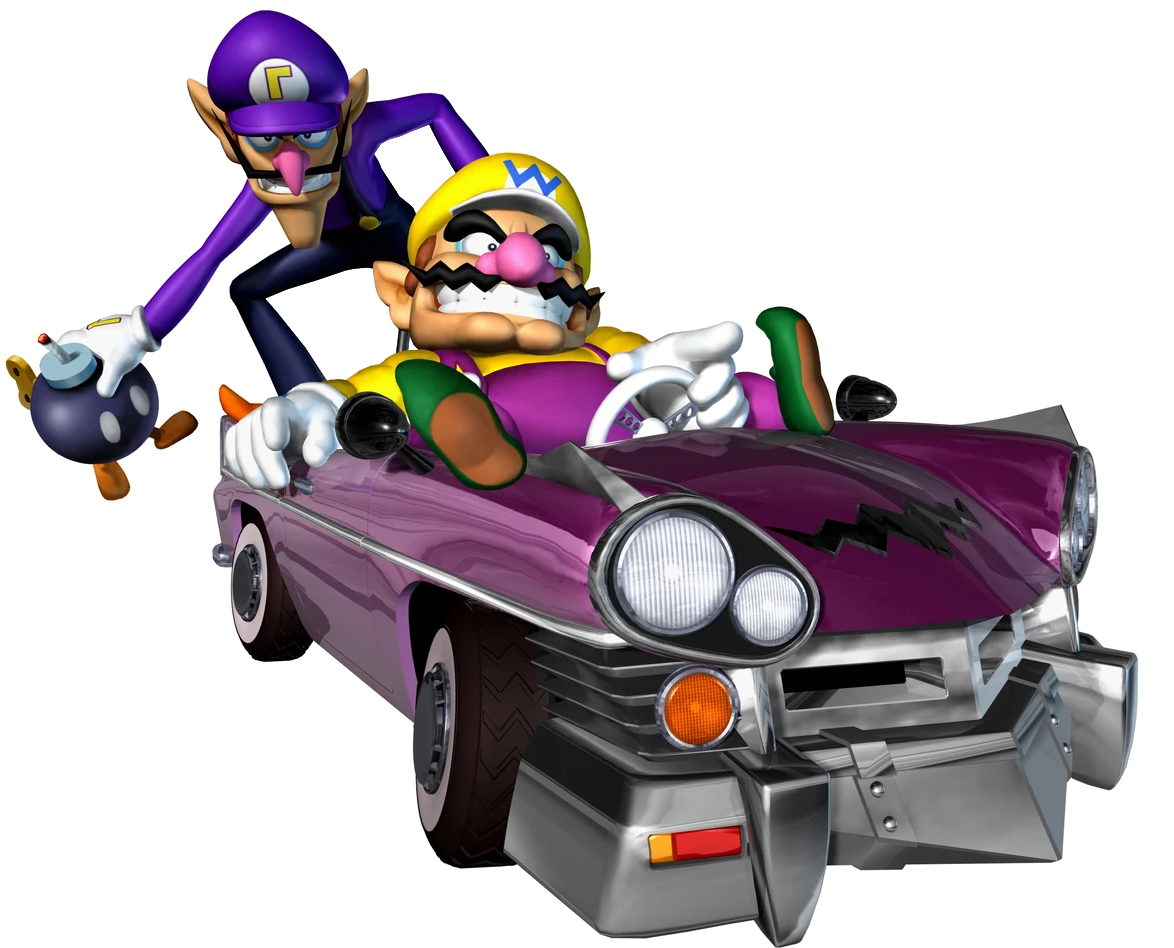 Wario and Waluigi in their Wario car Blank Meme Template