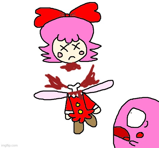 Ribbon getting her head chopped off again (because i'm always bored) | image tagged in kirby,gore,blood,funny,cute,fanart | made w/ Imgflip meme maker