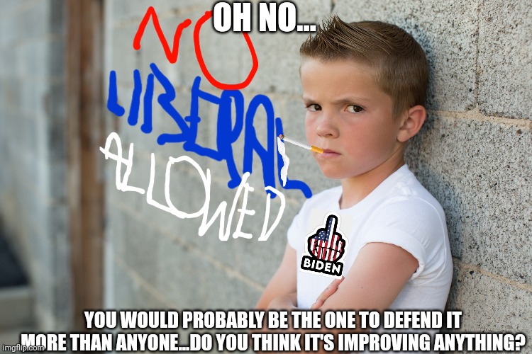 OH NO... YOU WOULD PROBABLY BE THE ONE TO DEFEND IT MORE THAN ANYONE...DO YOU THINK IT'S IMPROVING ANYTHING? | made w/ Imgflip meme maker