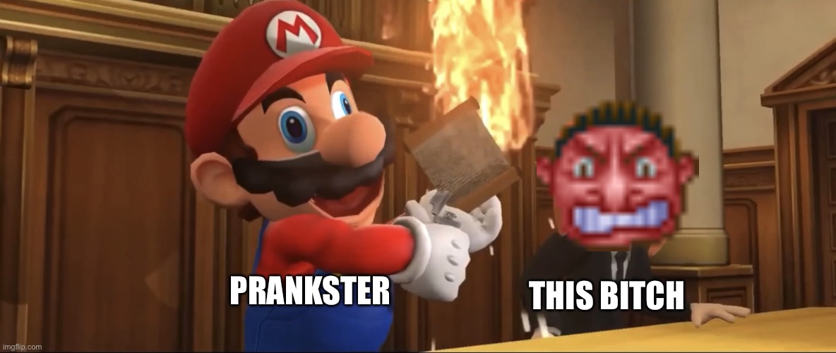 Mario and meggy | THIS BITCH; PRANKSTER | image tagged in mario and meggy,memes,smg4,rollercoaster tycoon,funny | made w/ Imgflip meme maker