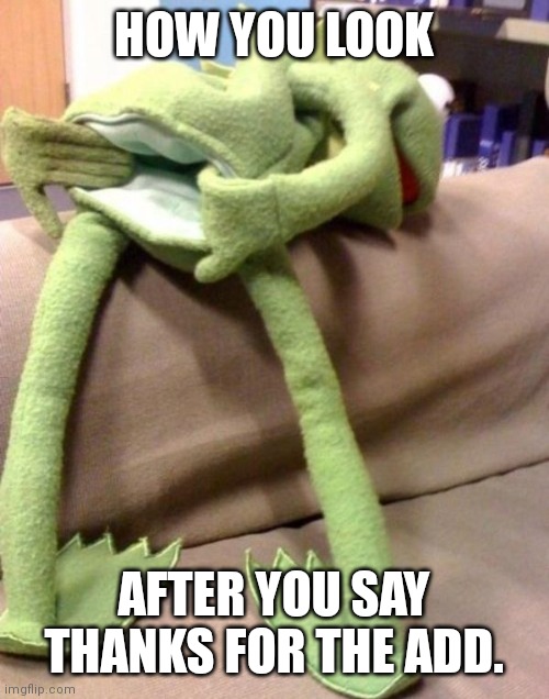 Kermit Bent Over  | HOW YOU LOOK; AFTER YOU SAY THANKS FOR THE ADD. | image tagged in kermit bent over | made w/ Imgflip meme maker