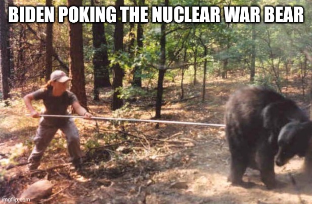 Poking the bear | BIDEN POKING THE NUCLEAR WAR BEAR | image tagged in poking the bear | made w/ Imgflip meme maker