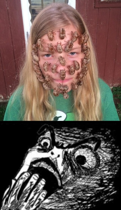 Bugs on face | image tagged in gasp rage face w/ hand,cursed image,bugs,bug,memes,cursed | made w/ Imgflip meme maker