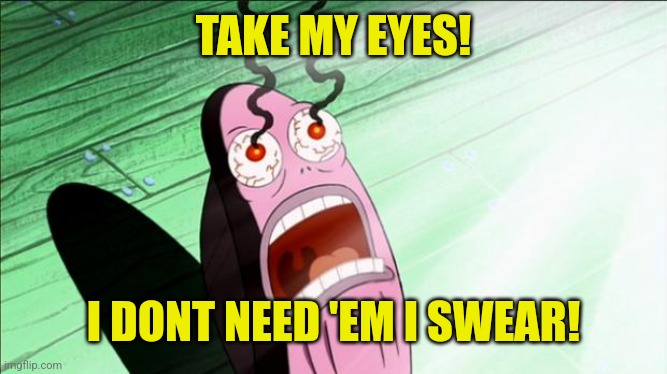 Spongebob My Eyes | TAKE MY EYES! I DONT NEED 'EM I SWEAR! | image tagged in spongebob my eyes | made w/ Imgflip meme maker