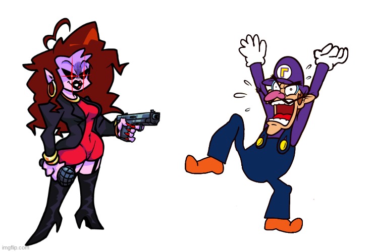 Waluigi gets shot by Mommy Mearest.mp3 | image tagged in mom with gun,waluigi,friday night funkin,fnf | made w/ Imgflip meme maker