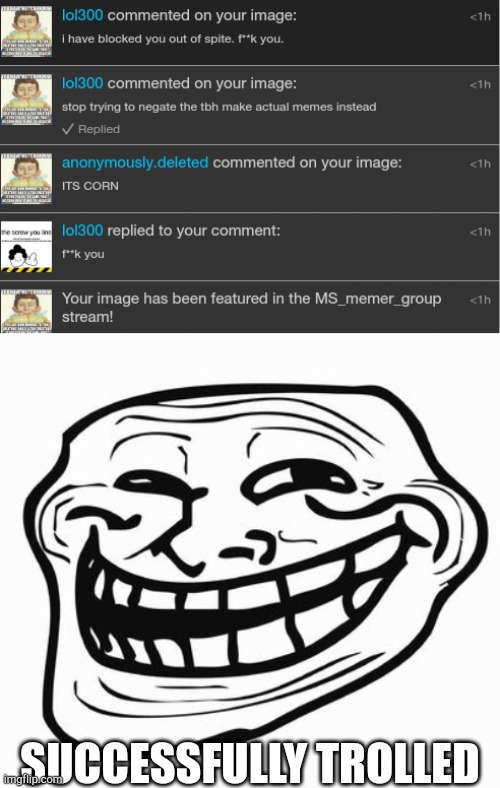 SUCCESSFULLY TROLLED | image tagged in trollface | made w/ Imgflip meme maker