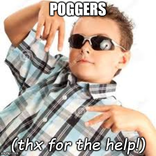 Cool kid sunglasses | POGGERS (thx for the help!) | image tagged in cool kid sunglasses | made w/ Imgflip meme maker