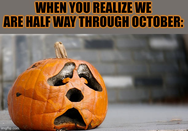 THAT SUCKS | WHEN YOU REALIZE WE ARE HALF WAY THROUGH OCTOBER: | image tagged in october,halloween,pumpkin,jack-o-lanterns,spooktober | made w/ Imgflip meme maker