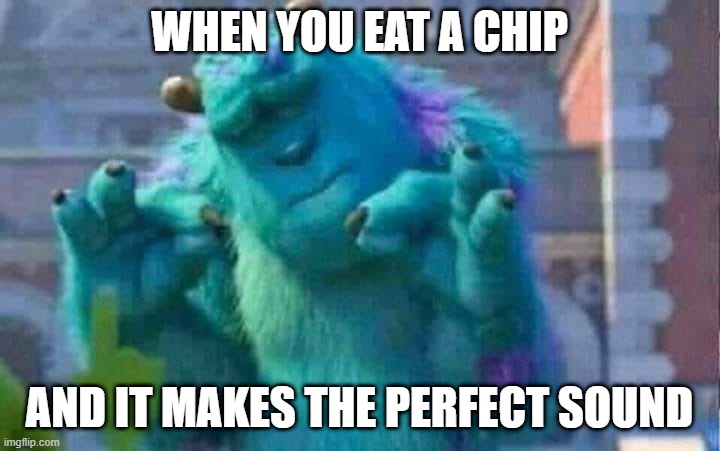 *Crunch* | WHEN YOU EAT A CHIP; AND IT MAKES THE PERFECT SOUND | image tagged in sully shutdown | made w/ Imgflip meme maker