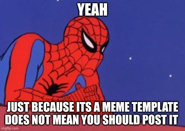 Spider Man Base | YEAH JUST BECAUSE ITS A MEME TEMPLATE DOES NOT MEAN YOU SHOULD POST IT | image tagged in spider man base | made w/ Imgflip meme maker