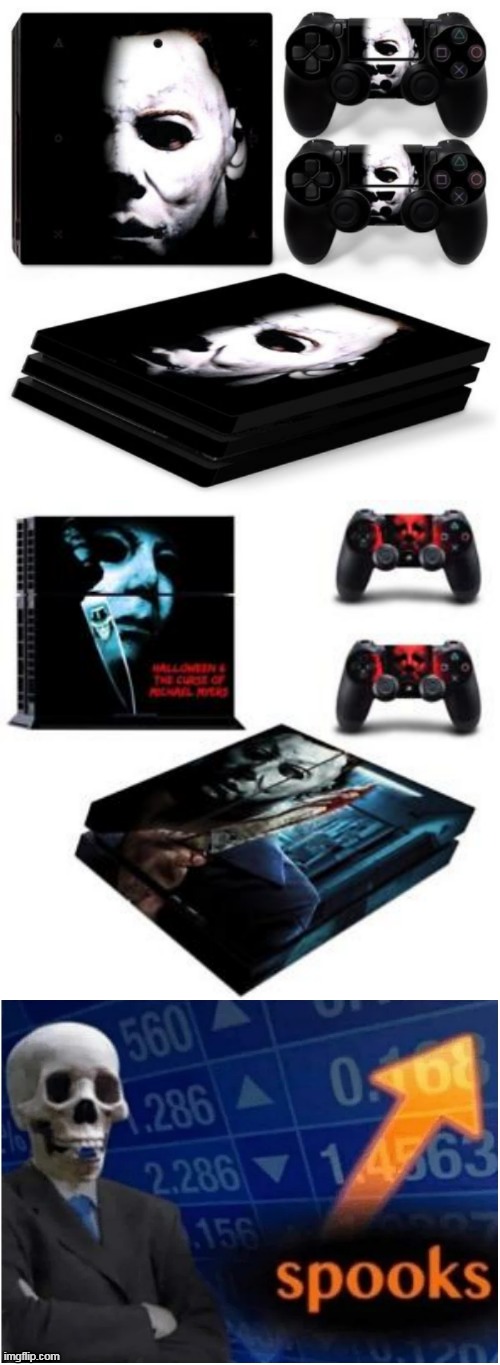 HALLOWEEN PS4 | image tagged in stonks spooktober edition,halloween,michael myers,ps4,playstation,spooktober | made w/ Imgflip meme maker