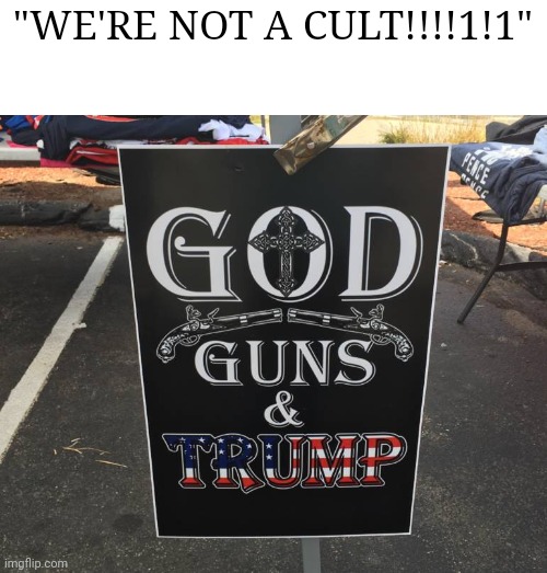 Simp harder, losers! | "WE'RE NOT A CULT!!!!1!1" | image tagged in scumbag republicans,terrorists,terrorism,white trash | made w/ Imgflip meme maker