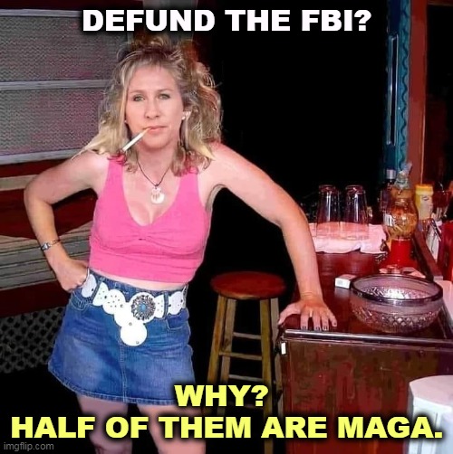 She's wrong again. | DEFUND THE FBI? WHY? 
HALF OF THEM ARE MAGA. | image tagged in marjorie taylor greene mtg on her day off hillbilly redneck,fbi,conservative,maga,mtg,wrong | made w/ Imgflip meme maker