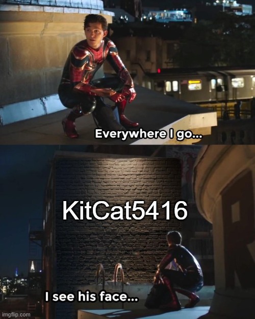 KitCat5416, how come I see you commented on every image I see? | KitCat5416 | image tagged in everywhere i go i see his face | made w/ Imgflip meme maker