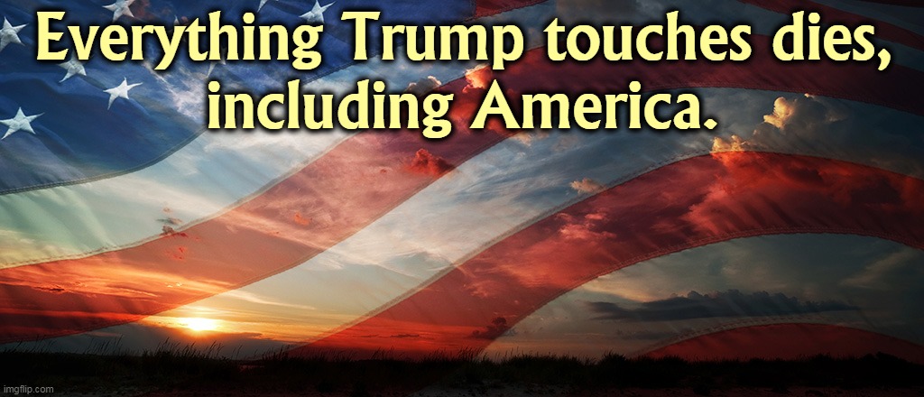 Everything Trump touches dies,
including America. | image tagged in trump,america,dies | made w/ Imgflip meme maker