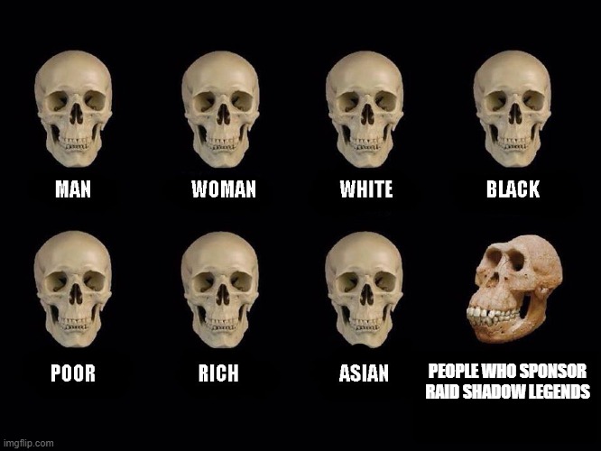 empty skulls of truth | PEOPLE WHO SPONSOR RAID SHADOW LEGENDS | image tagged in empty skulls of truth | made w/ Imgflip meme maker