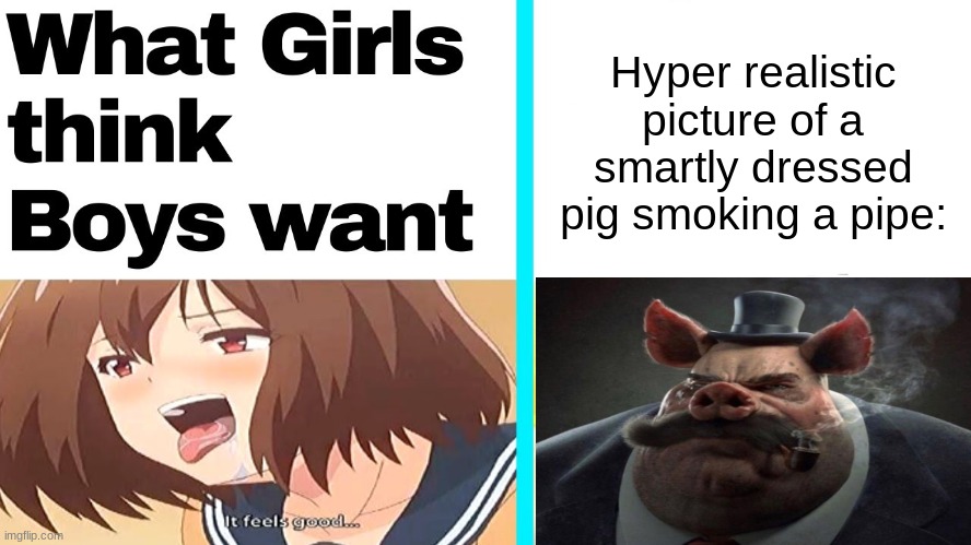 Hyper realistic picture of a smartly dressed pig smoking a pipe: | made w/ Imgflip meme maker