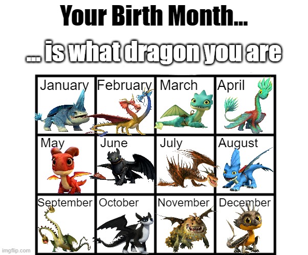 Birth Month Alignment Chart - HTTYD Edition | ... is what dragon you are | image tagged in birth month alignment chart,dragon,dragons,httyd,how to train your dragon | made w/ Imgflip meme maker