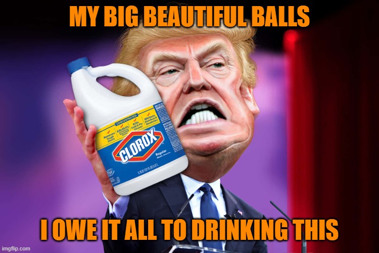 Trump bleach | MY BIG BEAUTIFUL BALLS I OWE IT ALL TO DRINKING THIS | image tagged in trump bleach | made w/ Imgflip meme maker