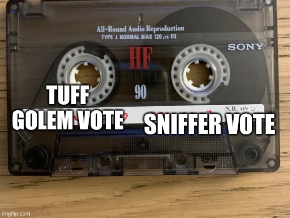 the tape of the truth | SNIFFER VOTE; TUFF GOLEM VOTE | image tagged in minecraft,tape | made w/ Imgflip meme maker