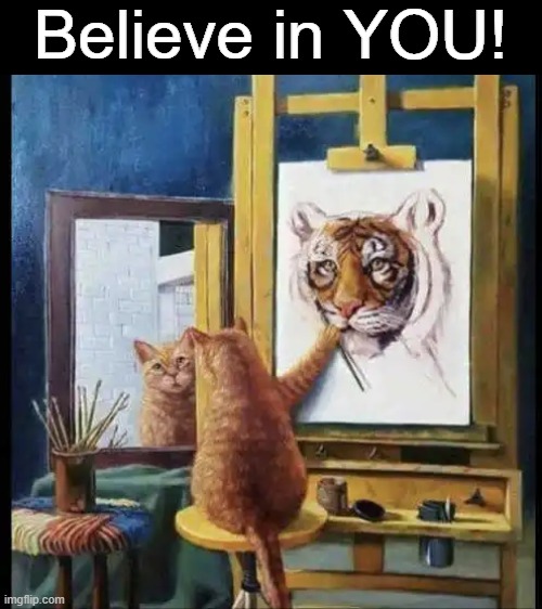 PSA of the Day | Believe in YOU! | image tagged in fun,advice,good advice,wise cat,wholesome,public service announcement | made w/ Imgflip meme maker