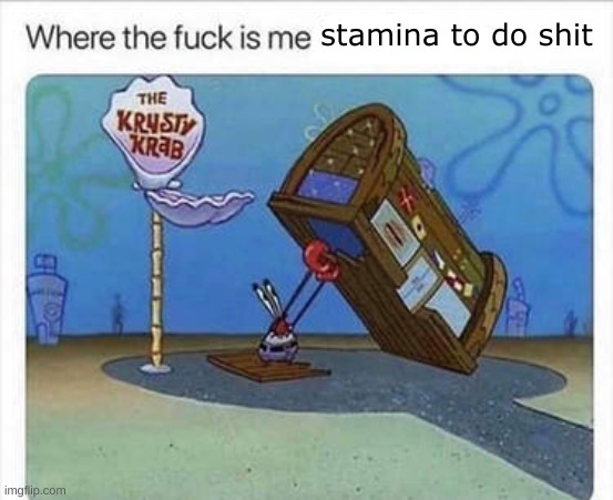 where the fuck is me X | stamina to do shit | image tagged in where the fuck is me x | made w/ Imgflip meme maker