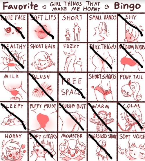 No bingo for me :( | image tagged in favorite girl things that make me horny bingo | made w/ Imgflip meme maker