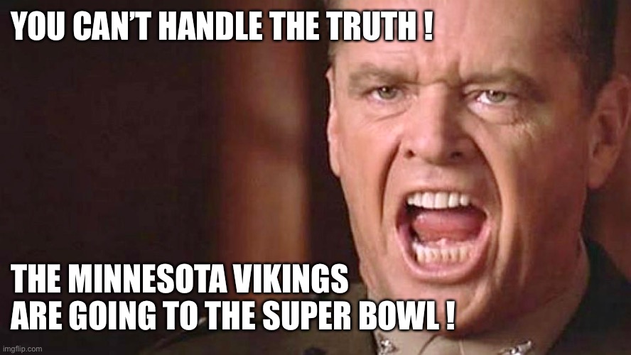 The Truth? | YOU CAN’T HANDLE THE TRUTH ! THE MINNESOTA VIKINGS ARE GOING TO THE SUPER BOWL ! | image tagged in minnesota vikings,minnesota | made w/ Imgflip meme maker