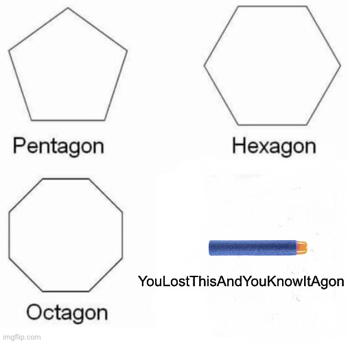 Only people with nerfs will understand | YouLostThisAndYouKnowItAgon | image tagged in memes,pentagon hexagon octagon | made w/ Imgflip meme maker