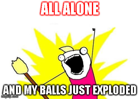 X All The Y Meme | ALL ALONE AND MY BALLS JUST EXPLODED | image tagged in memes,x all the y | made w/ Imgflip meme maker