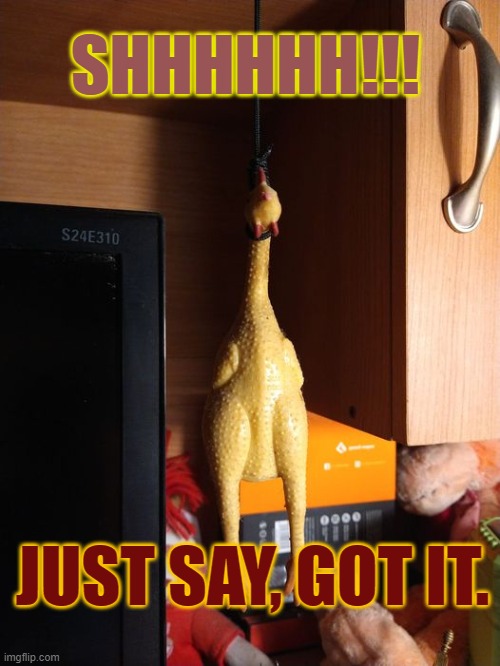 SHHHHHH!!! JUST SAY, GOT IT. | image tagged in chicken/ choking | made w/ Imgflip meme maker