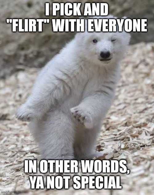 flirty fun | I PICK AND "FLIRT" WITH EVERYONE; IN OTHER WORDS, YA NOT SPECIAL | image tagged in flirt,flirting | made w/ Imgflip meme maker