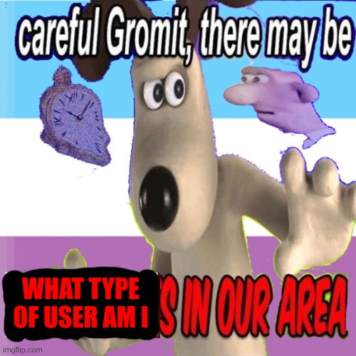 WHAT TYPE OF USER AM I | image tagged in careful gromit there may be furries in our area | made w/ Imgflip meme maker