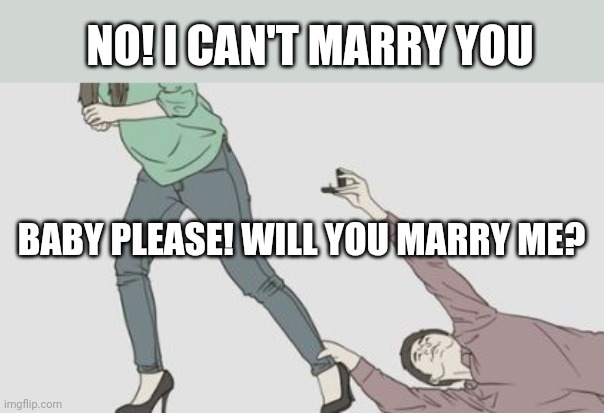 Proposal Guy | NO! I CAN'T MARRY YOU; BABY PLEASE! WILL YOU MARRY ME? | image tagged in proposal guy | made w/ Imgflip meme maker