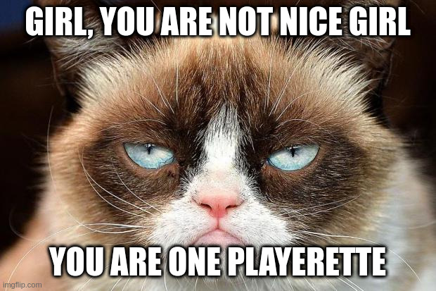 Nice girl | GIRL, YOU ARE NOT NICE GIRL; YOU ARE ONE PLAYERETTE | image tagged in memes,grumpy cat not amused,grumpy cat,nice girl | made w/ Imgflip meme maker