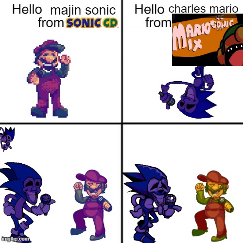 if you don't play fnf you won't get this | charles mario; majin sonic | image tagged in hello person from,sonic the hedgehog,super mario,creepypasta,friday night funkin | made w/ Imgflip meme maker