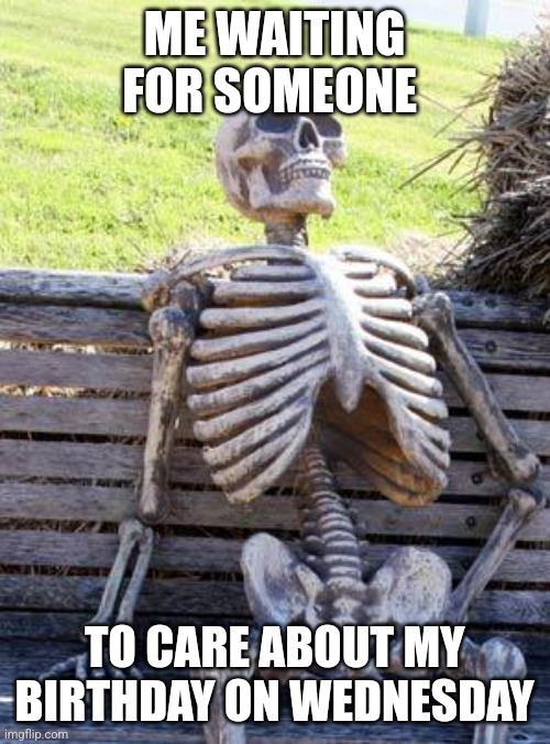 (KSDawg: i do) | ME WAITING FOR SOMEONE; TO CARE ABOUT MY BIRTHDAY ON WEDNESDAY | image tagged in memes,waiting skeleton | made w/ Imgflip meme maker