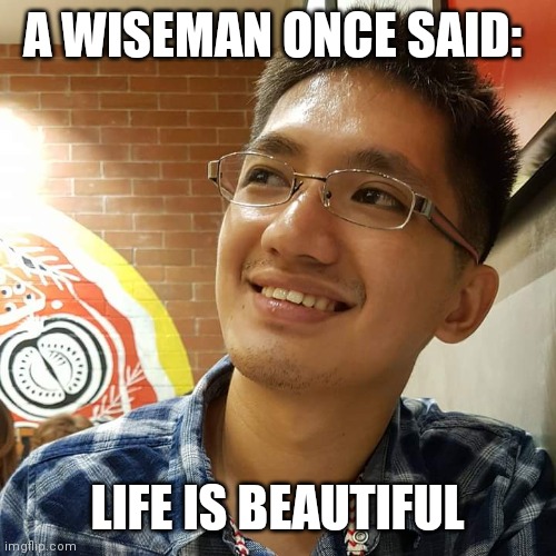 life is beautiful | A WISEMAN ONCE SAID:; LIFE IS BEAUTIFUL | image tagged in life is good | made w/ Imgflip meme maker