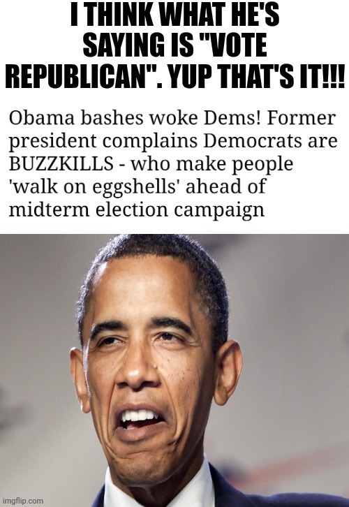 Obama Bashes Woke Democrats! | image tagged in obama,insults,woke,democrats,vote,republican | made w/ Imgflip meme maker