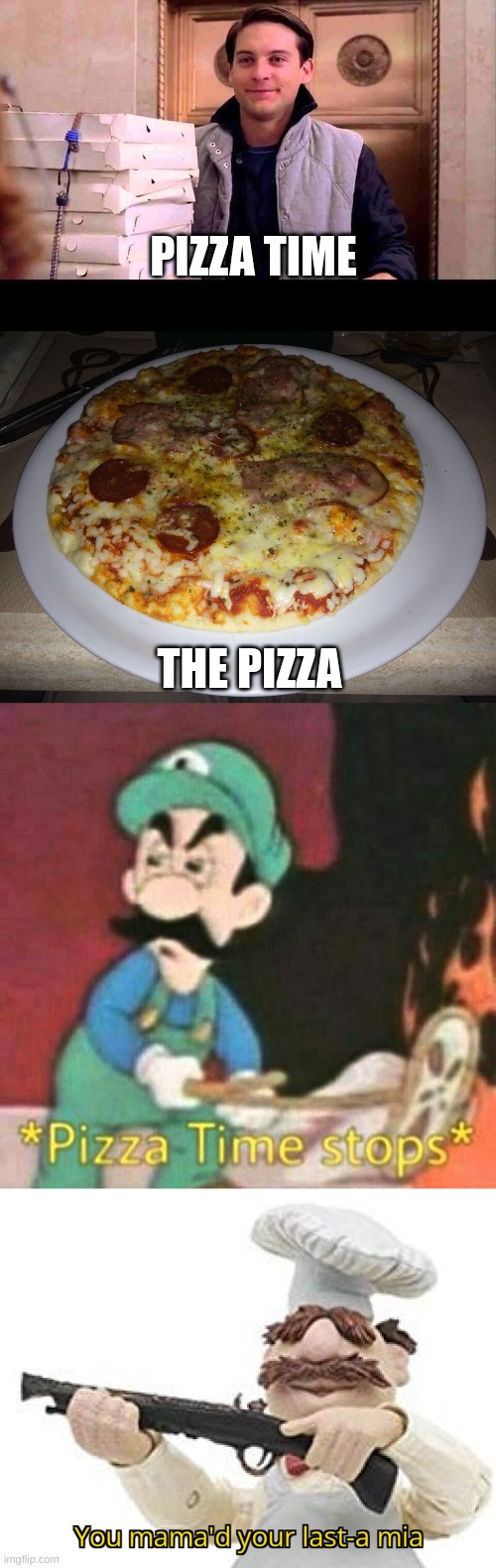 Pizza time | PIZZA TIME; THE PIZZA | image tagged in pizza time,pizza time stops,you mama'd your last-a mia,pizza fail | made w/ Imgflip meme maker