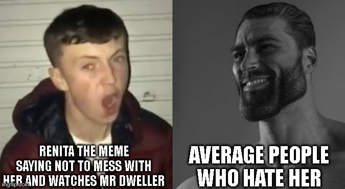 The first one actually rhymes. | RENITA THE MEME SAYING NOT TO MESS WITH HER AND WATCHES MR DWELLER; AVERAGE PEOPLE WHO HATE HER | image tagged in average enjoyer meme,reniita | made w/ Imgflip meme maker