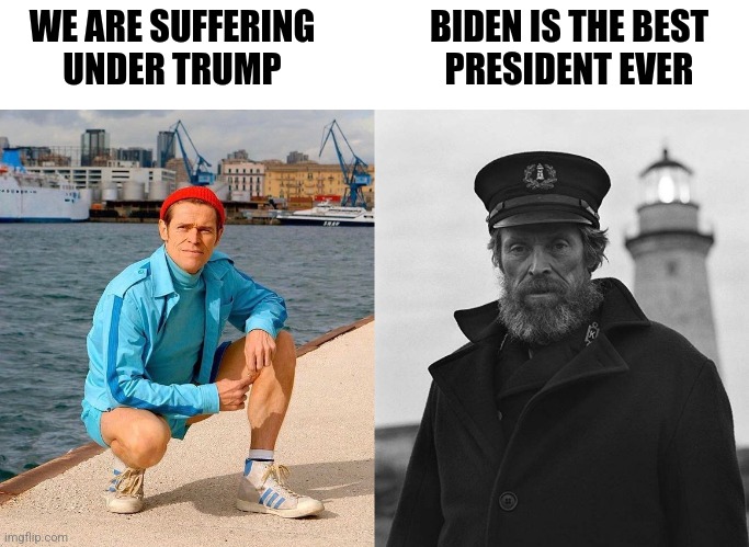 The Liberal Hive Mindset | BIDEN IS THE BEST
PRESIDENT EVER; WE ARE SUFFERING UNDER TRUMP | image tagged in fresh dafoe vs lighthouse dafoe,democrats,liberals,biden | made w/ Imgflip meme maker