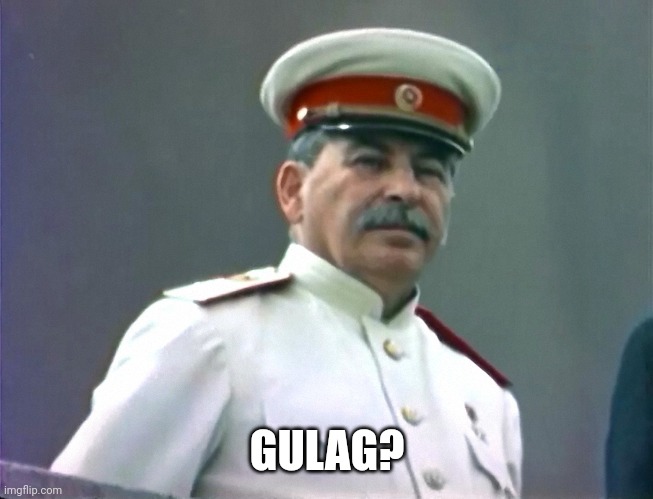 Papà Stalin Gulag? | GULAG? | image tagged in gulag season,stalin,gulag,soviet union | made w/ Imgflip meme maker
