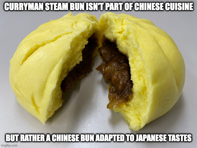 Curryman | CURRYMAN STEAM BUN ISN'T PART OF CHINESE CUISINE; BUT RATHER A CHINESE BUN ADAPTED TO JAPANESE TASTES | image tagged in food,memes | made w/ Imgflip meme maker