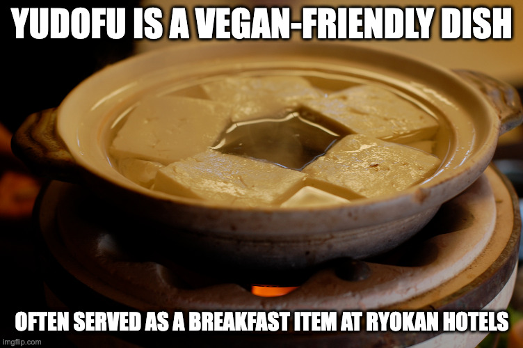 Yudofu | YUDOFU IS A VEGAN-FRIENDLY DISH; OFTEN SERVED AS A BREAKFAST ITEM AT RYOKAN HOTELS | image tagged in tofu,food,memes | made w/ Imgflip meme maker