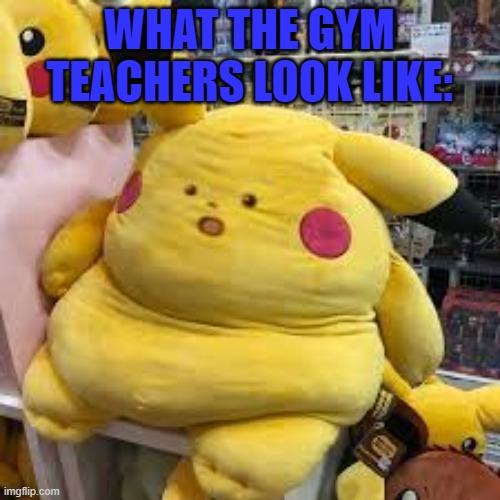 suprised pikachu FAT | WHAT THE GYM TEACHERS LOOK LIKE: | image tagged in suprised pikachu fat | made w/ Imgflip meme maker