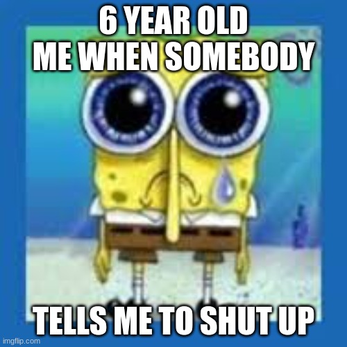 WAAAAAA | 6 YEAR OLD ME WHEN SOMEBODY; TELLS ME TO SHUT UP | image tagged in spongbob sad meme | made w/ Imgflip meme maker